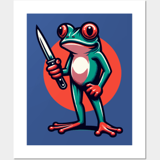 Little frog holding a knife Posters and Art